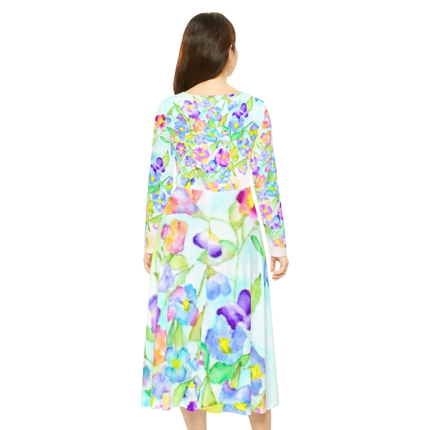 Kleid mit Blüten Langarmkleid Blumenmuster Frühlingskleid Sommerkleid Damen