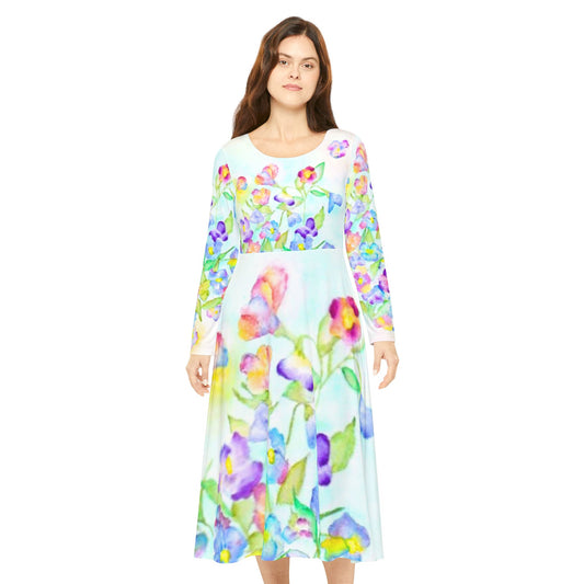 Kleid mit Blüten Langarmkleid Blumenmuster Frühlingskleid Sommerkleid Damen
