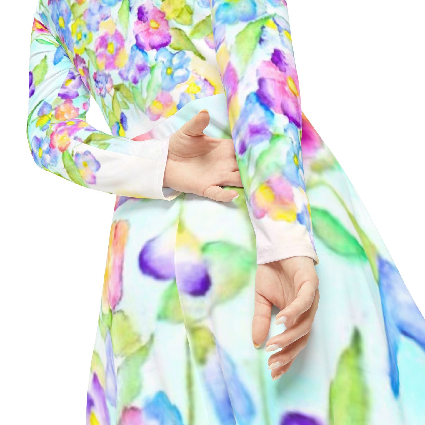Kleid mit Blüten Langarmkleid Blumenmuster Frühlingskleid Sommerkleid Damen