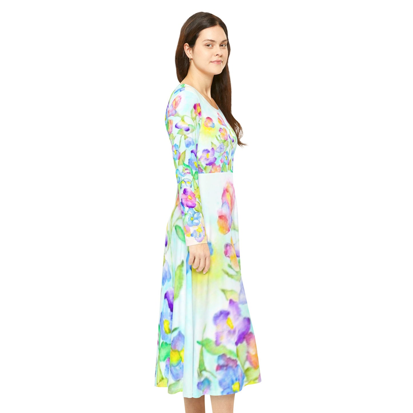 Kleid mit Blüten Langarmkleid Blumenmuster Frühlingskleid Sommerkleid Damen