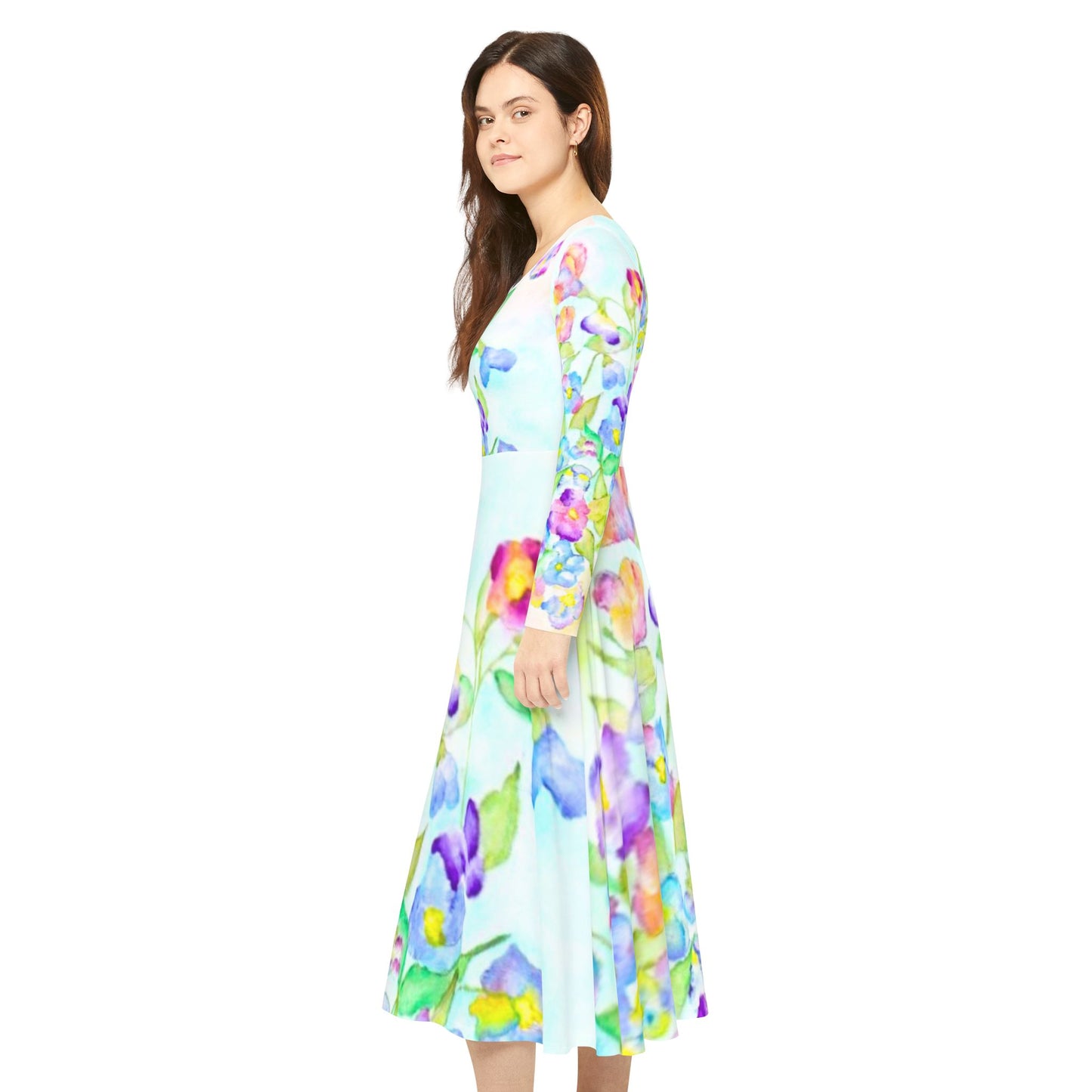 Kleid mit Blüten Langarmkleid Blumenmuster Frühlingskleid Sommerkleid Damen